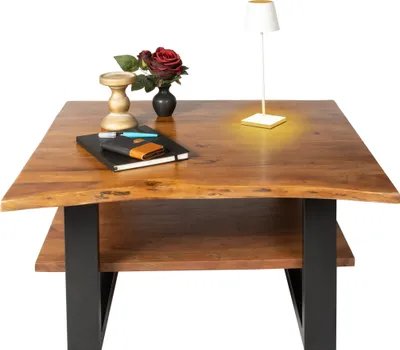 Produktbild von Couchtisch Baumkante massiv Akazie nussbaum 90x90 cm schwarz PATRICK
