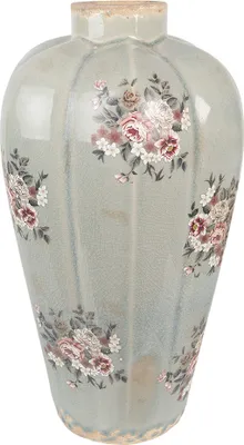 Zdjęcie produktu dla Clayre & Eef Wazon Ø 17x28 cm Szary Ceramiczny Kwiaty