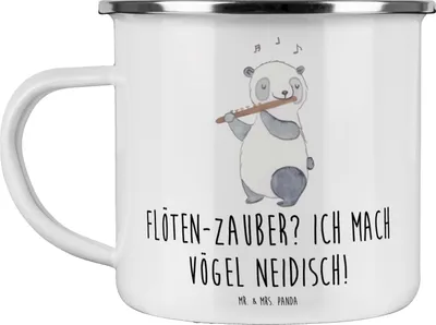 Produktbild von Mr. & Mrs. Panda Emaille Tasse Flöte Zauber - Weiß - Geschenk, Instrument, Melodie, Kaffeepott, Musik, Neid, Klang, becher, Musikinstrument, Lernen, Vögel, Musiker, Pott