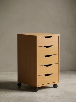 Produktbild von Rollcontainer Buche, Stilvoller & geräumiger Schreibtisch-Container mit 5 Schubladen. 33x38x64 cm | Kadima Design