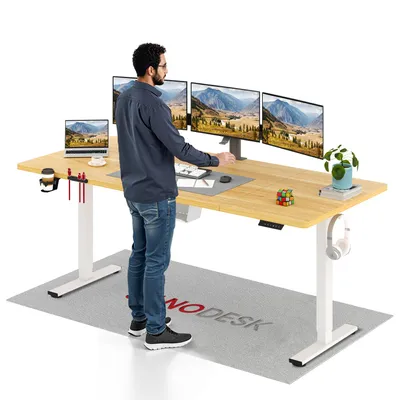 Produktbild von SANODESK QS1 Höhenverstellbarer Schreibtisch 200x80cm elektrisch 4 Memory-Funktion Antikollisionsschutz 70 kg Tragkraft Haken Kabelmanagement (Ahorn)