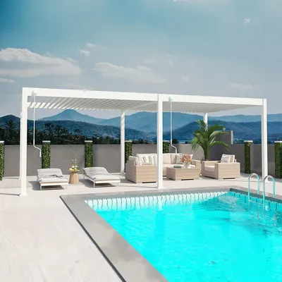 Produktbild von Weide Deluxe Pergola Voll-Aluminium 3,6x7,2m mit Lamellendach freistehend weiß