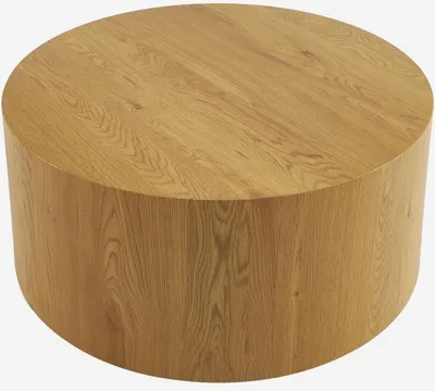 A round wooden coffee table.