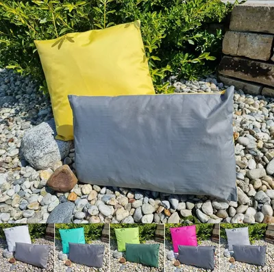 Produktbild von JACK 2er Set 2-farbiges Wende Outdoor Lounge Kissen 45x45cm + 30x50cm Dekokissen Inkl. Füllung Wasserfest Garten Lotus Effekt, Farbe:Grau - Gelb