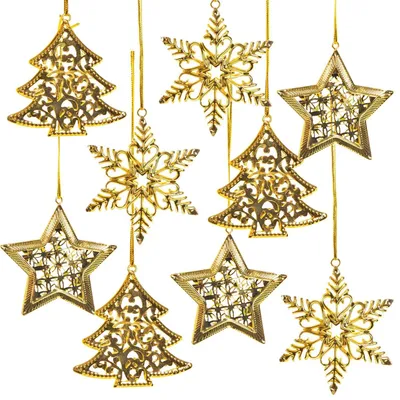 Produktbild von 9 filigrane Weihnachtsanhänger gold Baum Stern Schneeflocke Weihnachtsdeko Geschenkanhänger