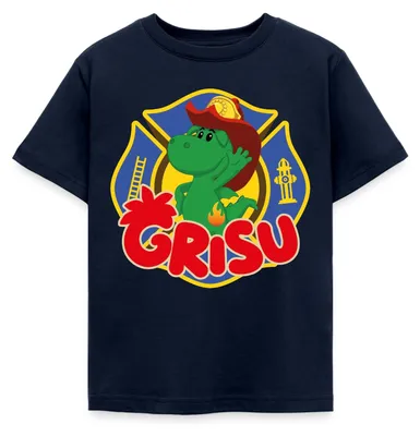 Produktbild von Spreadshirt Grisu Der Kleine Drache Als Feuerwehrsymbol Kinder T-Shirt, 110/116 (5-6 Jahre), Navy