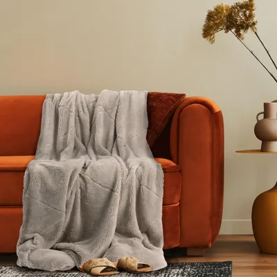 Produktbild von Deko Wohnzimmer Decke Kuscheldecke Tagesdecke Sofadecke Waschbar Raute Weich 150x200cm Creme