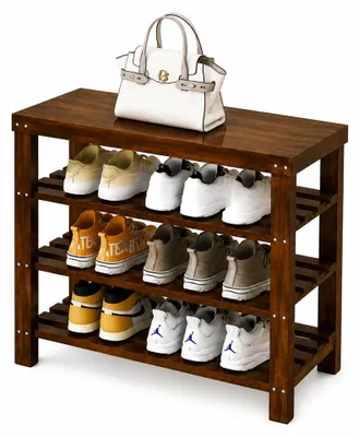 Bambus-Schuhregal mit Sitzbank, 4 Ebenen, 70 cm, offen