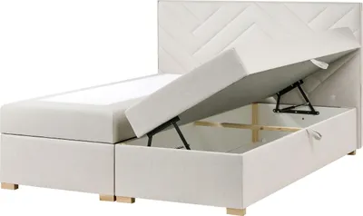 Produktbild von BELIANI Boxspringbett Cremeweiß Stoff 180 x 200 cm mit Stauraum Bettkasten Hohes Kopfteil Modernes Design Polsterbett Schlafzimmermöbel