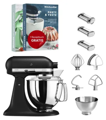 Produktbild von KitchenAid 4,8 L 5KSM175 Artisan Küchenmaschine Pastalover mit Nudelwalzen 3er- Set Gusseisen Schwarz
