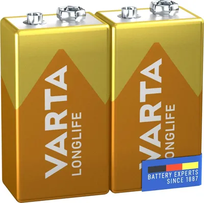 Produktbild von Varta Longlife, Einwegbatterie, 9V, Alkali, 9 V, 2 Stück(e), 80 mm