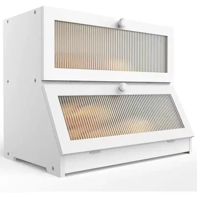 Immagine prodotto di Portapane in bambù - Portapane a due ripiani - 40 x 25 x 33 cm - Per conservare il pane - Bianco