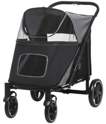 Produktbild von Hundewagen Hundebuggy bis 30kg faltbar verstellbares Vordach Aufbewahrungskorb 112 cm x 65 cm x 100 cm, Grau