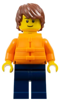 Produktbild von LEGO Minifigur Man - Reddish Brown Hair, Orange Jacket and Life (cty1791)