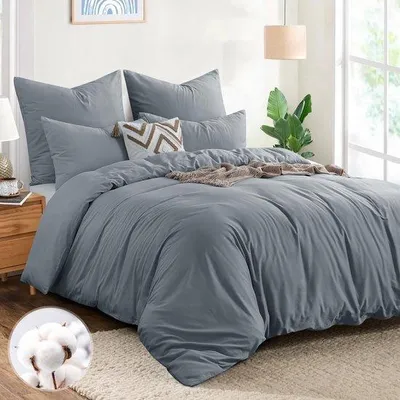 Produktbild von Unyqoos® Atmungsaktives Baumwoll-Bettwäsche-Set 220 x 240 cm, Grau, mit Reißverschluss & 2 Kissenbezügen 80 x 80 cm,