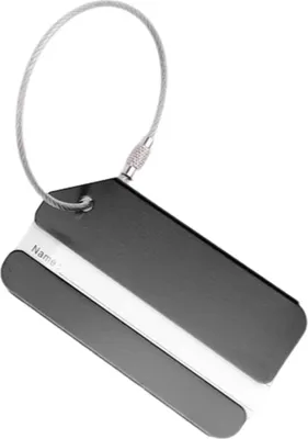 Produktbild von Schwarzes Aluminium Gepäcketikett 8x4 cm mit Sichtschutz und Schraubverschluss
