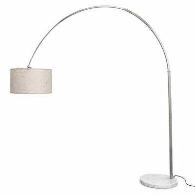 Immagine prodotto di LAURENCE Lampada da terra ad arco con base in marmo bianco, grande piantana 240 cm con paralume tessile D50 cm per soggiorno sala da pranzo