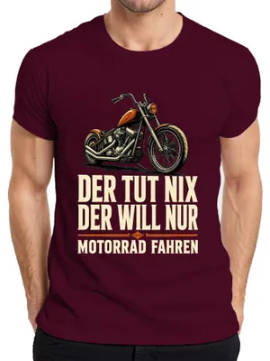 Productafbeelding van "Hij doet niets, hij wil gewoon motor rijden" - Heren T-shirt, bordeauxrood, maat S