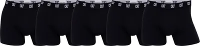 A pack of five black CR7 boxer shorts laid out side-by-side.