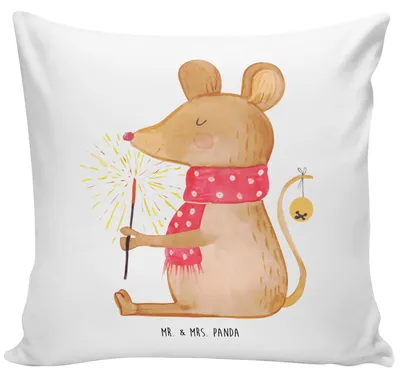 Produktbild von Mr. & Mrs. Panda kissen für sofa Maus Weihnachten - Weiß - Geschenk, 40x40, Mäuschen, Polster, Wintermotiv, Sofakissen, Frohe, Weihnachtsmotiv, Weihnachtsgruß, Deko