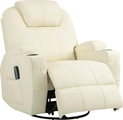 Produktbild von Relaxsessel mit Massagefunktion, neigbare Lehne, drehbar, bis 150 kg, Kunstleder, Cremeweiß
