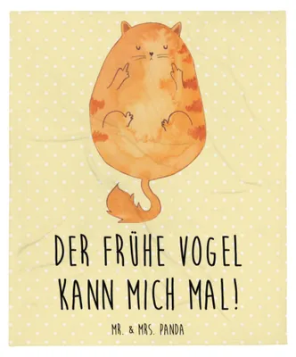 Produktbild von Mr. & Mrs. Panda Decke Katze Frühaufsteher - Gelb Pastell - Geschenk, Bettdecke, Schlafdecke, Genervt, Kaffee, Kater, Verschlafen, Katzen, Kuscheldecke, Couchdecke
