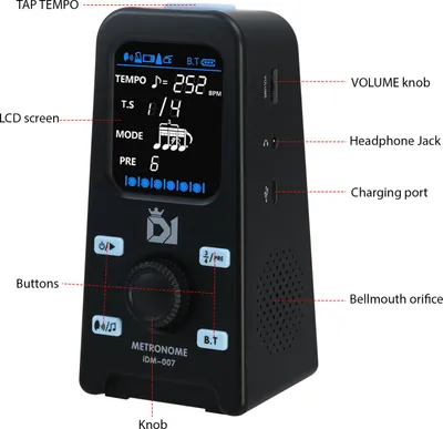 Obrázok produktu pre Saluaqui Elektronický metronóm s BT reproduktorom Nabíjateľný LCD displej pre klavír gitaru bicie Nastaviteľná hlasitosť s konektorom pre slúchadlá Prenosný digitálny metronóm s (ČIERNY)