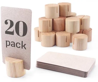 Obrázek produktu pro Mini dřevěný stojánek na dokumenty s 25 kartičkami, stojánek na dokumenty, držák jmenovek na stůl, dřevěný stojánek na obrázky a stolní stojánek, světle béžový, 20 kusů