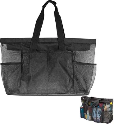 Produktbild von Ibenzoa® XXL Mesh-Strandtasche – wasserfeste Familien-Strandtasche aus Nylon-Mesh & robustem Canvas, Reißverschluss, 61 x 22 x 45 cm (6–7 Handtücher)