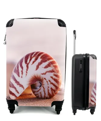 Produktbild von MuchoWow® Koffer Handgepäck Trolley Rollkoffer Kleine Reisekoffer mit 4 Rollen - Muschel - Strand - Meer - Sand - Cabin Size < 55x40x23 cm & 55x40x20 cm - Fotokoffer - Kabinenkoffer - Boardgepäck - Reise-Box - Reisekoffer - Reisegepäck - Koffer mit Bild - Trolley für Kinder