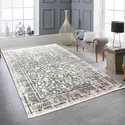 Produktbild von Orientalischer Wollteppich weich pflegeleicht mit Vintage Muster für Wohnzimmer & Schlafzimmer in grau Größe - 120 x 170 cm