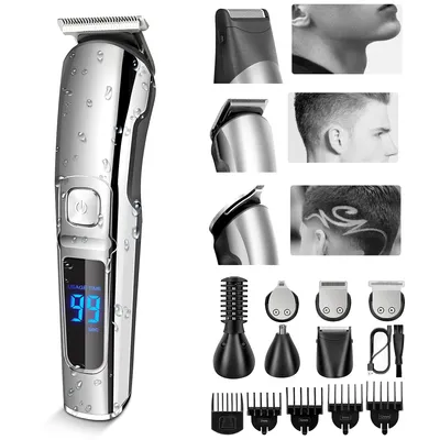 Produktbild von Haarschneider, Schnurlose Haarschneider Rasierapparate für Männer Grooming Kit, Wasserdichtes 6-in-1-Friseurset, Intelligente LED-Digitalanzeige