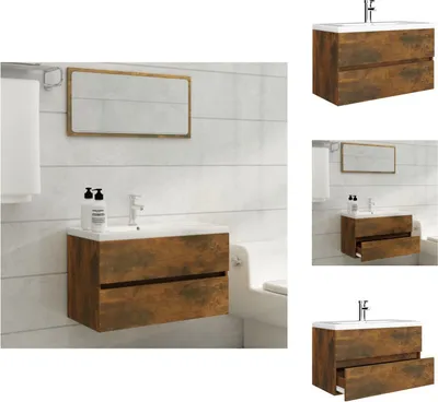 Produktbild von vidaXL Waschbeckenschrank mit Einbaubecken Räuchereiche Holzwerkstoff -  Badezimmerwaschtische
