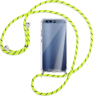 Produktbild von Handykette Backcover-Schutzhülle mit Band (Metall silberfarben) für Huawei P10 - neongelb