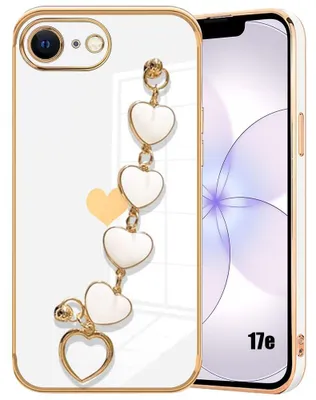 Image de Coque pour iPhone 17e, Protection Silicone Anti-Rayures avec Bracelet Coeur - Blanc