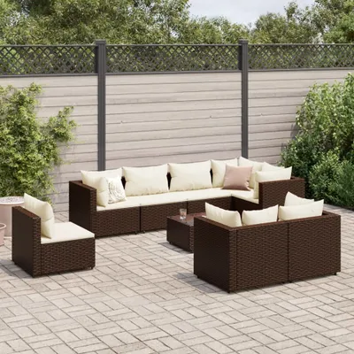 Produktbild von Möbel 9-tlg. Garten-Lounge-Set mit Kissen Braun Poly Rattan - Gartenmöbelgarnituren 3308201