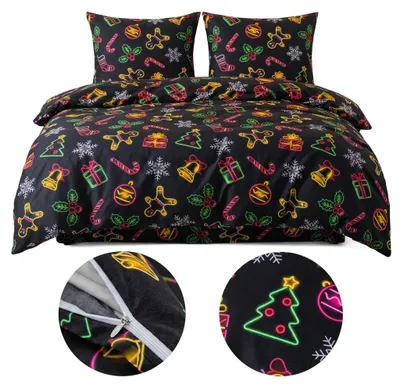 Zdjęcie produktu dla Komplet Pościeli Dwuosobowej Święta Neon 160x200cm z 2 Poszewkami 70x80