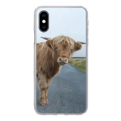 Produktbild von MuchoWow® Handyhülle Schutzhülle Hülle für iPhone X Scottish Highlander - Straße - Gras Silikon Softcase Handy Hülle - Handyhülle