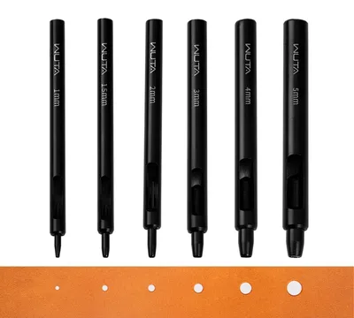 Obrázok produktu pre Sada kožených krúžkov Lochstanzer, 6 kusov, priemer 1-5 mm, čierna, oceľ