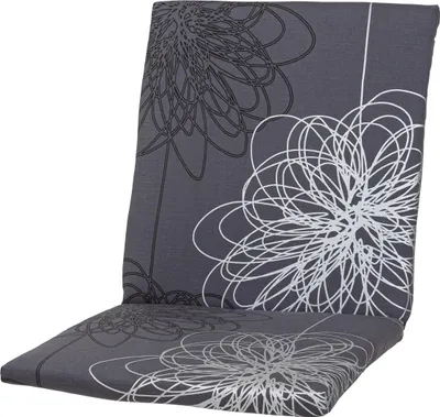 A chair cushion with a floral pattern on a white background.