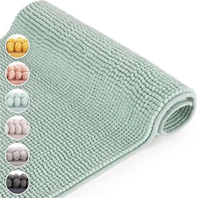 Imagen del producto de Alfombrilla de baño Unyqoos® de chenilla: antideslizante, extra suave, para baño, color azul, 50x80 cm, lavable a 40°C, apta para secadora