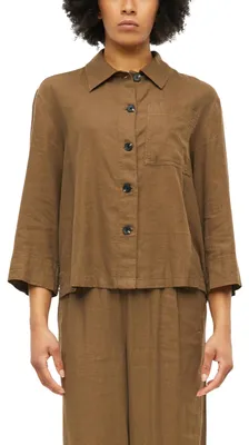 Produktbild von s.Oliver Damen Bluse – Relaxed Fit, Leinenmix, Hemdkragen, Brusttasche, 3/4-Ärme