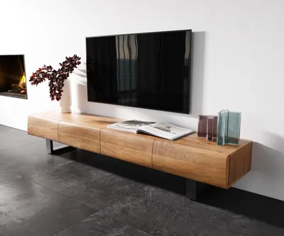 Produktbild von DELIFE Lowboard New Live-Edge 200 cm Akazie Natur 4 Türen Kufe Metall Schwarz