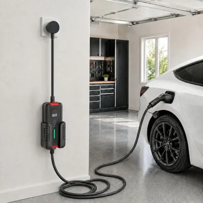 Produktbild von Typ 2 Ladegerät Schuko 3,7 kW, 5 m, 6–16A einstellbar, mobiles EV-Ladekabel mit LCD & Timer für Elektroauto und PHEV