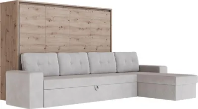 Produktbild von Schrankbett M2 Horizontal 140x200  mit Ecksofa Sandgrau Wildeiche
