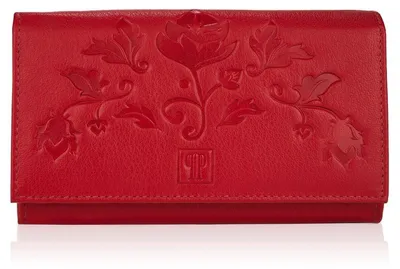 Produktbild von Paolo Peruzzi Damen-Geldbörse aus Leder mit RFID und Blumenprägung, Rot