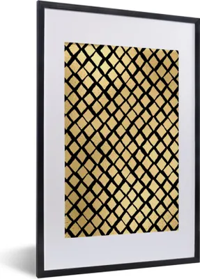 Produktbild von MuchoWow® Gerahmtes Poster Muster - Kariert - Gold 40x60 cm - Poster mit Schwarzem Bilderrahmen Wandposter Rahmen Foto Bilder - Poster in Rahmen