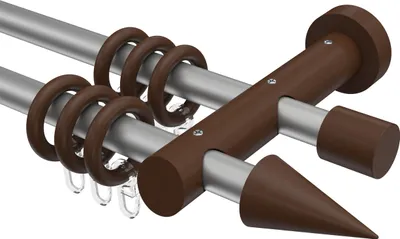 Produktbild von Interdeco Gardinenstange / Vorhangstange Silbergrau / Nussbaum lackiert, Typ Talena Siveo (Kegel), 20 mm Ø 2-läufig, 280 cm