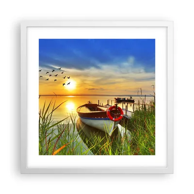 Produktbild von Gerahmtes Poster - Weißer Rahmen - Boot See Sonnenuntergang Sommer Menschen - 40x40 cm - Wand Bild - Wanddeko - Wandbilder - Wandposter - Bilderrahmen - Bilder - Kunstdruck - P2WAC40x40-3053