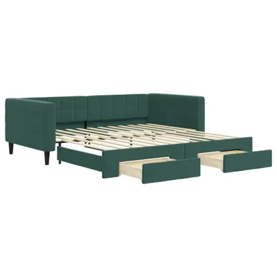 Zdjęcie produktu dla vidaXL Łóżko dzienne rozkładane z szufladami ciemnozielone 100x200 cm aksamitne